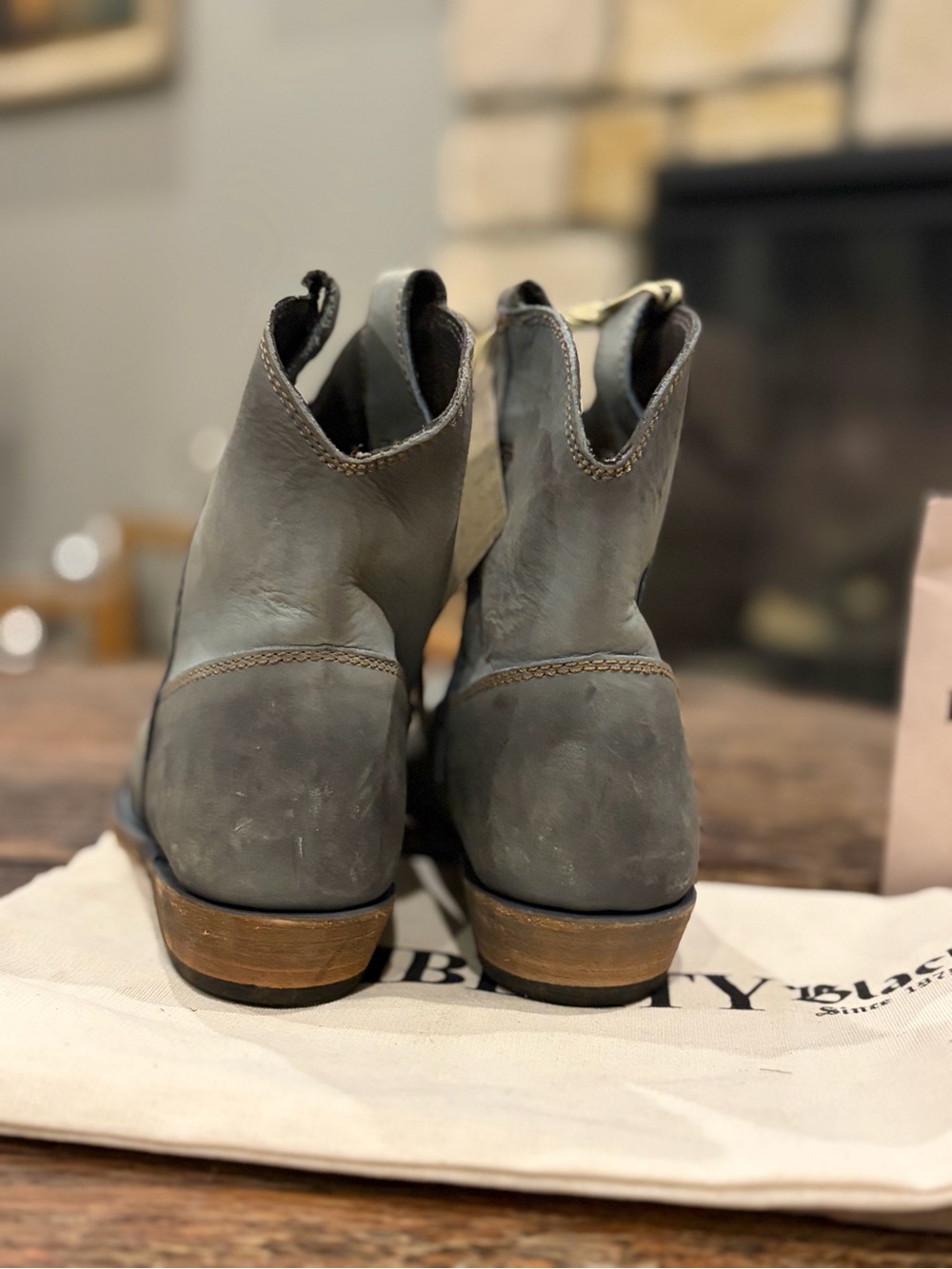 LIBERTY Black womens Slate bluish Gray Leather Western Ankle Boots - Picture 4 of 6